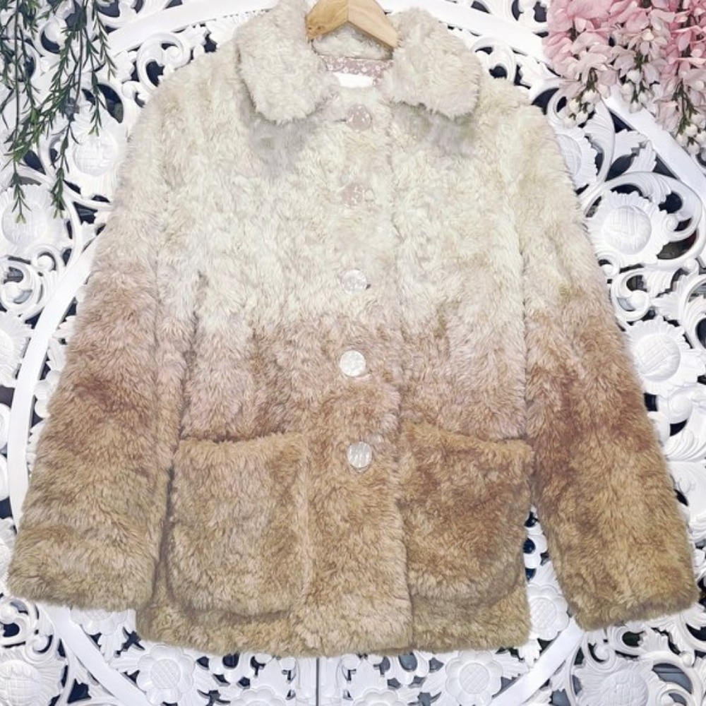 Anthropologie Pink Ombre Teddy Faux Fur Coat